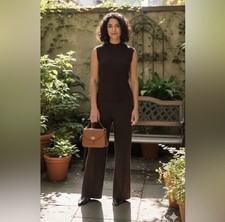 St John Collection 3Pc Knit Tank Pant Skirt Suit Brown S 6 8