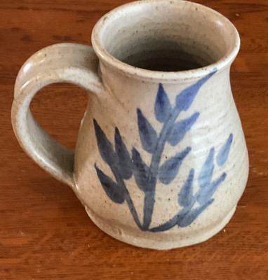 Handmade Studio Pottery Blue Foliage Speckled Glaze Signed Tollefson Farm House