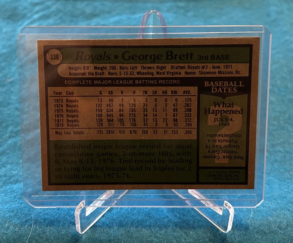 George Brett Kansas City Royals 1979 Topps #330 EX MT-MT HOF Foto 2 de 2