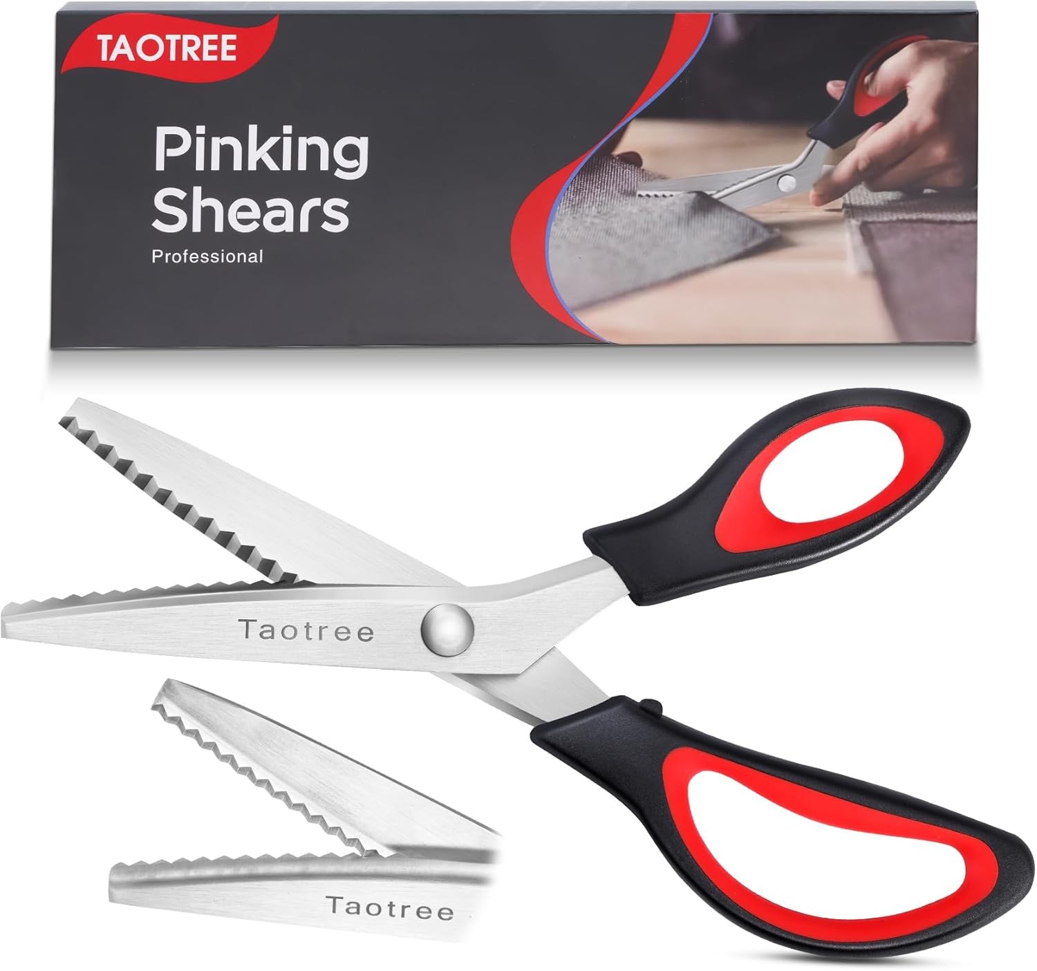 Pinking Shears for Fabric Cutting, Taotree 9.5" Sewing 9.5 in, Red Black 