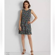 Lauren Ralph Lauren Tiered Floral Crinkle Georgette Dress