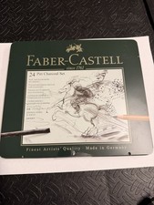 UsedVeryGood - Faber Castell Pitt Charcoal Pencil Set Metal Tin, 24