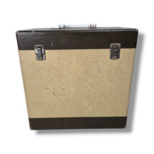 Vintage Vinyl Record Storage Case Carrier Retro Brown Beige Holds 12" LPs Wood
