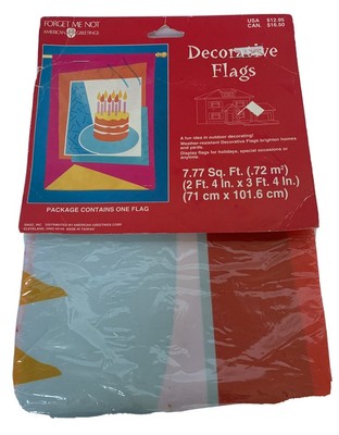 Vintage Birthday Flag Cake Candle Decor Forget Me Not 28 x40  American Greeting