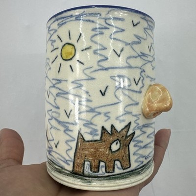 Signed Tom Edwards Wally  Pottery Mug w/ 3D Nose   Whimsical Outsider Folk Art