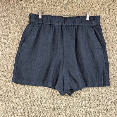 Talbots Nantucket Linen Shorts Womens Sz 34 Pull On Paperbag Blue
