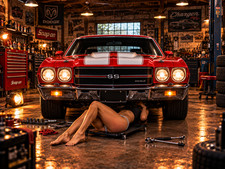 1970 Chevrolet Chevelle SS Red (Bikini Mechanic) POSTER 24 X 36 INCH Sweet!