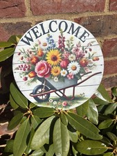 Welcome Flowers in Wheelbarrow  Sign