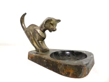 Vintage ART DECO CUBIST CAT SCULPTURE CATCHALL Bowl BRUTALIST Ashtray MCM Rare!