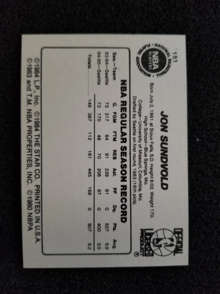 1985-86 Star JON SUNDVOLD card # 151 - Image 2 of 2