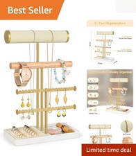 Beige Velvet Jewelry Organizer Stand: Luxe 3-Tier Design for Fashionable Women