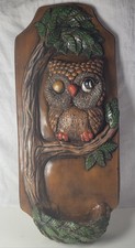 Rare Vintage MCM 3D Winking Owl Chalkware on Branch Plaque Wall Decor