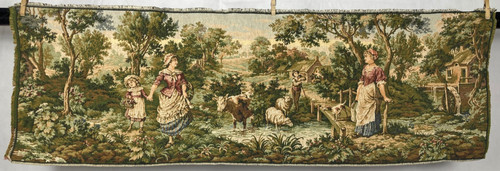 Vintage French Glorious Village Women Scene Wall Hanging Tapestry 146x47 cm