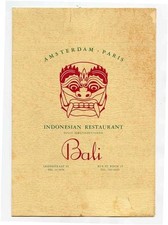 Bali Indonesian Restaurant Super Rijsttafel Menu Amsterdam Paris France 1970s 
