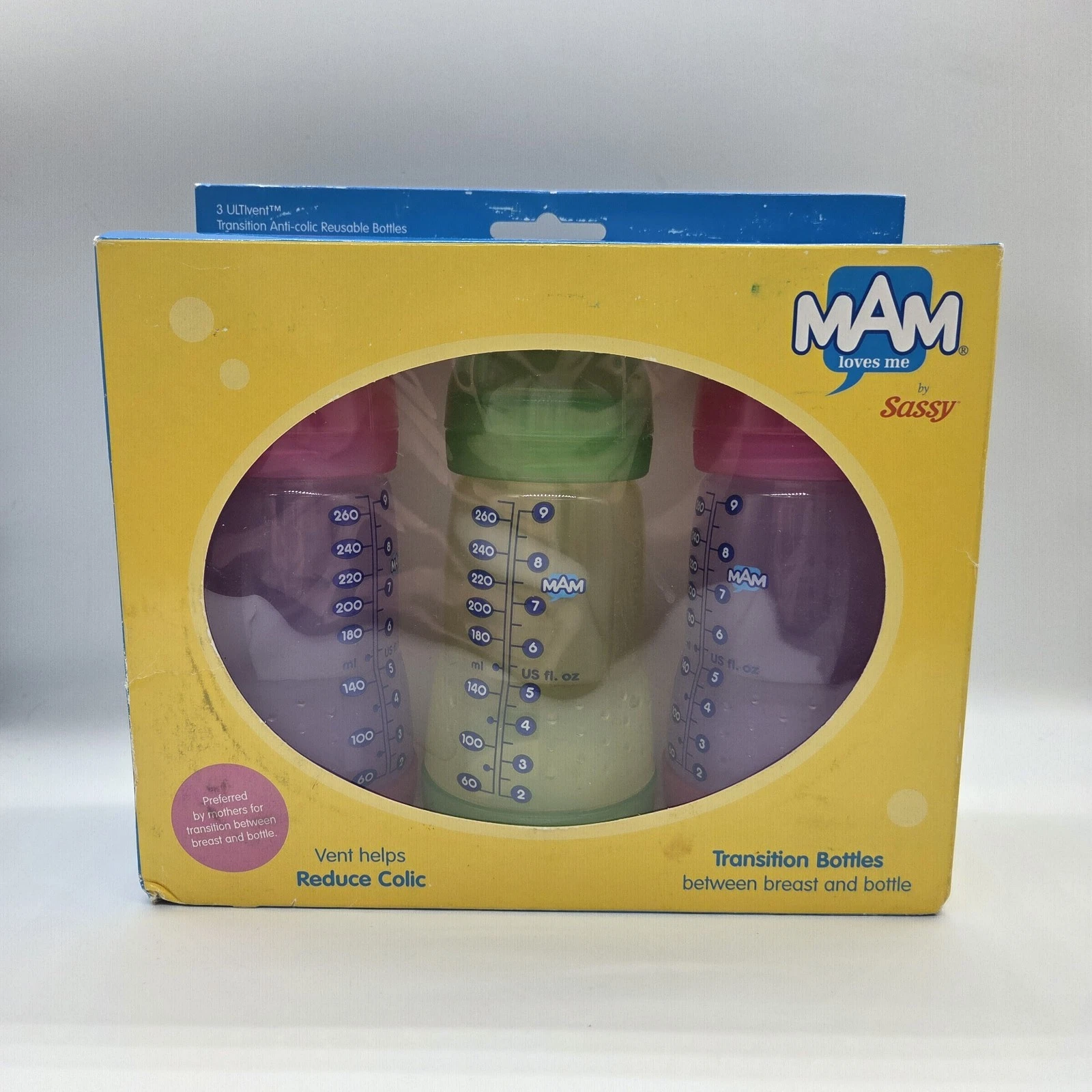 MAM 3-Pk Ultivent Transition Baby Bottles 9oz Anti-Colic Medium Nipple by SASSY
Opens in a new windo