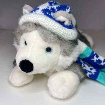 Aurora Flopsie Husky Wolf Plush 12  Blue Winter Hat Scarf Snowflake Vintage
