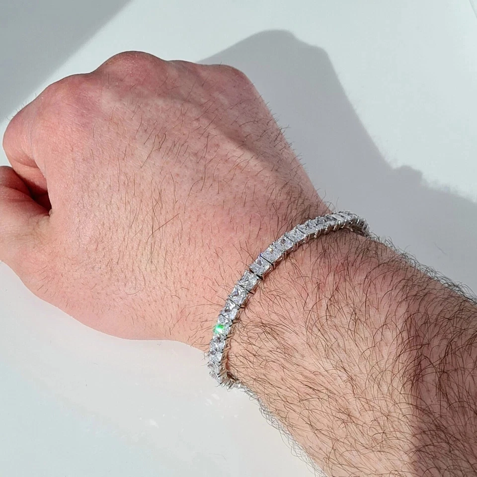 14K White Gold Women's Gift Princess Cut Lab Created Diamond Tennis Bracelet 8" - Image 2 of 4