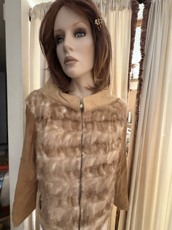 Real Pastel Mink paw Fur Luxury Coat Short Jacket Soft Brown Suede Sleeves 70’s