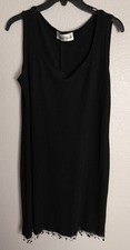 Ronni Nicole Dress Womens Medium Black Beaded Hem Sleeveless Tank Mesh Vintage