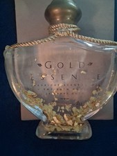 Vintage Gold Essence Bath Oil 8oz Bottle 24K Gold Leaf Fan Shape Glass Vanity