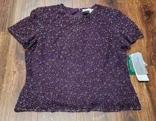 Vintage Adrianna Papell Red Beaded 100 Silk Blouse 14 Petite Purple  READ 