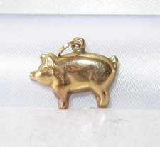 9ct/9k/375/9kt Yellow Gold Puffy Pig Pendant/Charm