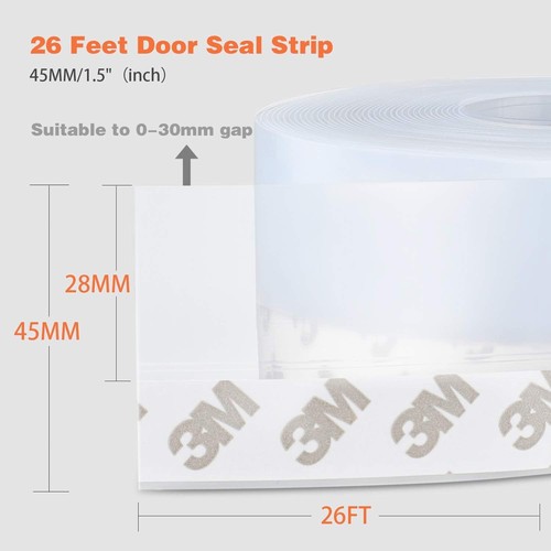 Silicone Seal Strip Weather Stripping Door Window Shower Gap Seal Tape 26 Feet - Picture 4 of 9