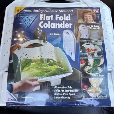 Flat Fold Colander Collapsible. Dishwasher Safe, Easy Storage, Pour Spout Lg NEW
