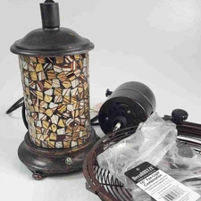 Deco Breeze Mosaic Glass Table Fan - Vintage Bronze & Amber Art Deco Style