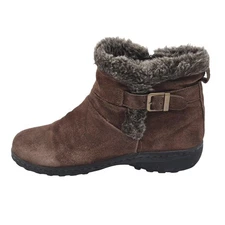 Suede Ankle Boots Womens Size 10 Brown Faux Fur Lined Side Zip Lindsey 1077489