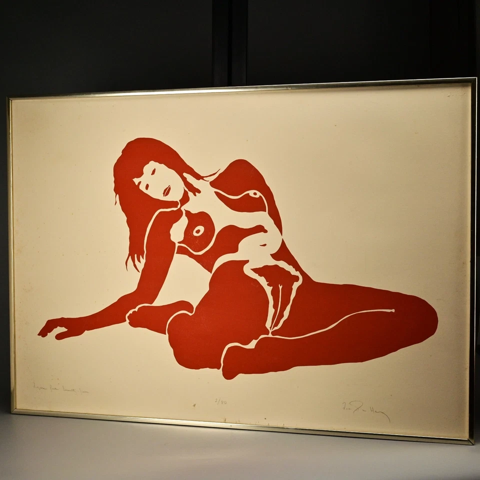 Figura feminina FRANK HERZ original vintage assinada 575 retrato retrô serigrafia - Imagem 4 de 4