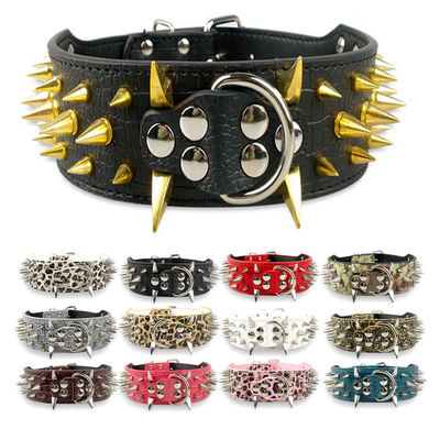 Spiked Rivet Studded Dog Collar PU Leather Adjustable for Medium Large Dogs  S-XL