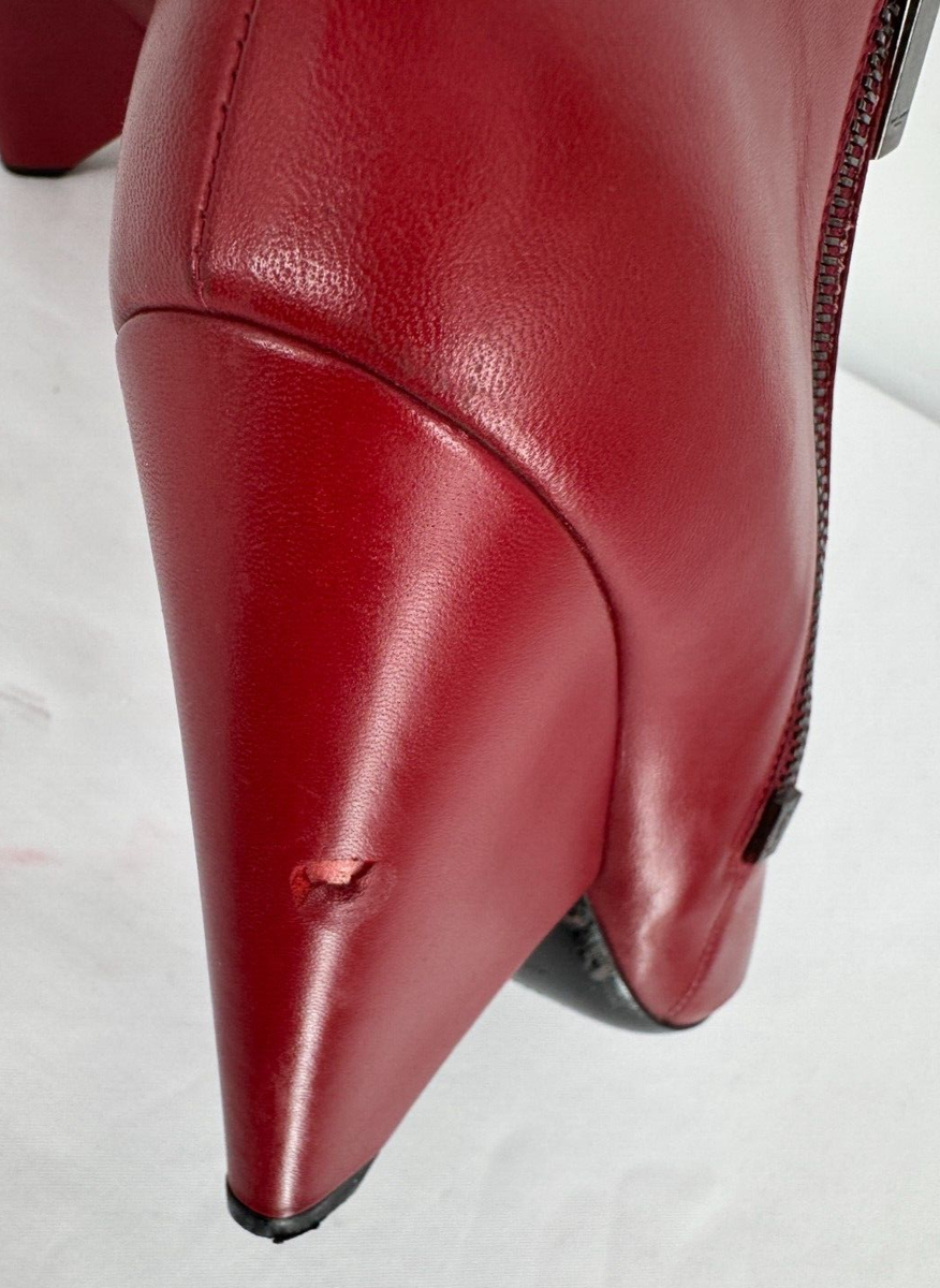 $1,350 SAINT LAURENT Niki Burgundy Red Leather Ankle Boots