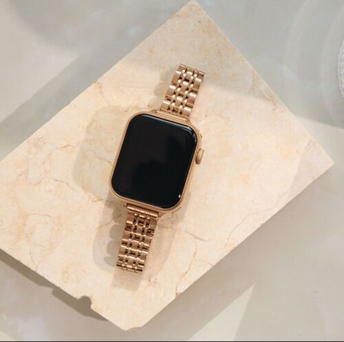Apple Watch Replacement Band Rose Gold Stainless Steel Chain Link Strap 42 44 45