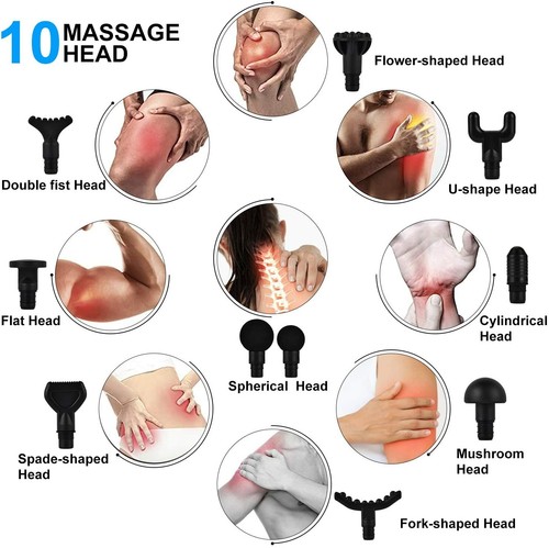 Massage Gun Deep Tissue Percussion Quiet Muscle Vibrating 20 Speed With 10 Heads - Picture 4 of 12