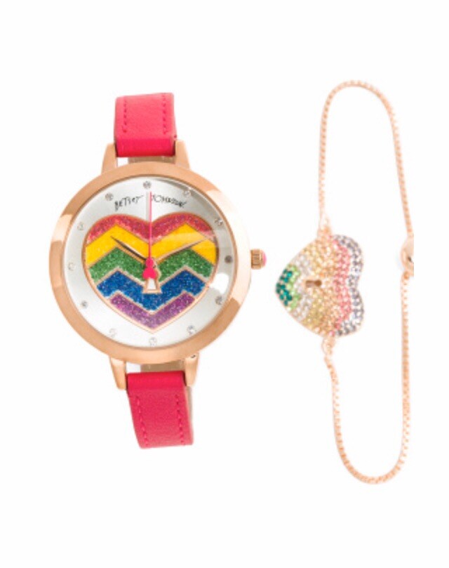 Betsey Johnson Ladies Set Rainbow Heart Watch & Crystal  display picture 1
