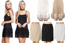 Cling Free Invisible Slip Dress Skirt Extender Long Cami Crochet Lace Ruffles