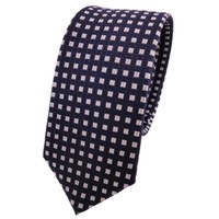 Tigertie - Schmale Designer Seidenkrawatte Blau Dunkelblau Silber Gepunktet