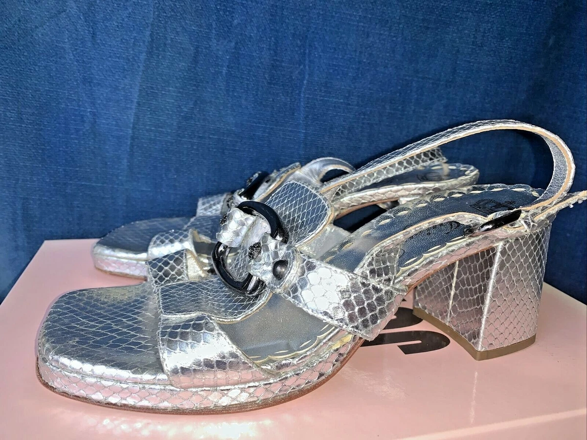 JUICY COUTURE Silver Snake Slingbacks High Heels SEXY FUN Shoes Sz 6 sj8m3