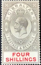 Gibraltar - Stanley Gibbons #100 4 Shilling Black & Carmine - ****SUPERB MNH****