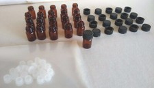 Essential Oil Bottles Lot of 21 Amber Glass Black Caps W/ Orifice Reducers