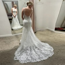 Elegant Mermaid Wedding Dresses Lace Applique Scoop Neck Bridal Gowns Train  