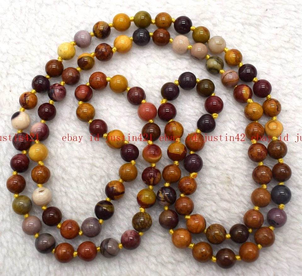 Collar de cuentas de piedras preciosas redondas de mocaita genuina natural de 8 mm 24-50" sin hebilla Foto 3 de 4
