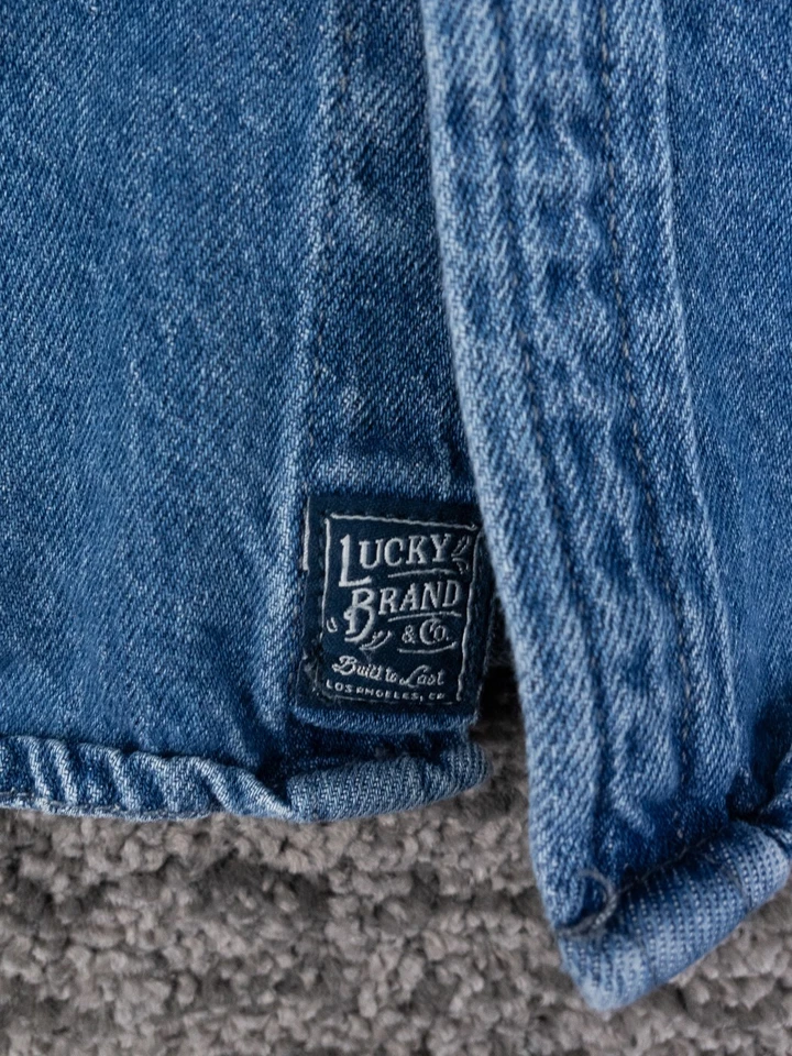Camisa Lucky Brand Para Hombres Mediana Azul Pesada Denim Perla Algodón a Presión Western Preppy Foto 4 de 4