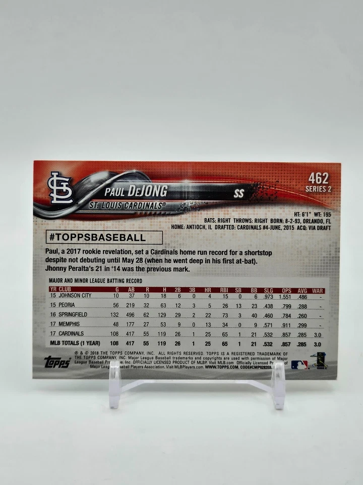 Paul DeJong "Future Stars" ROOKIE CUP 2018 Topps SERIES 2 #462 Cardinals INSERT - Image 2 of 2