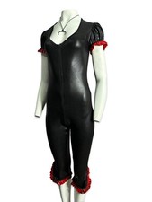 Maeau Leren Jumpsuit Dames Eendelig Latex Catsuit Stretch Wetlook Bodysuit Strakke Front Zip Leren Jumpsuit Glimmende Pu Korte Rok Nachtclub Sexy Playsuit met Kousen M