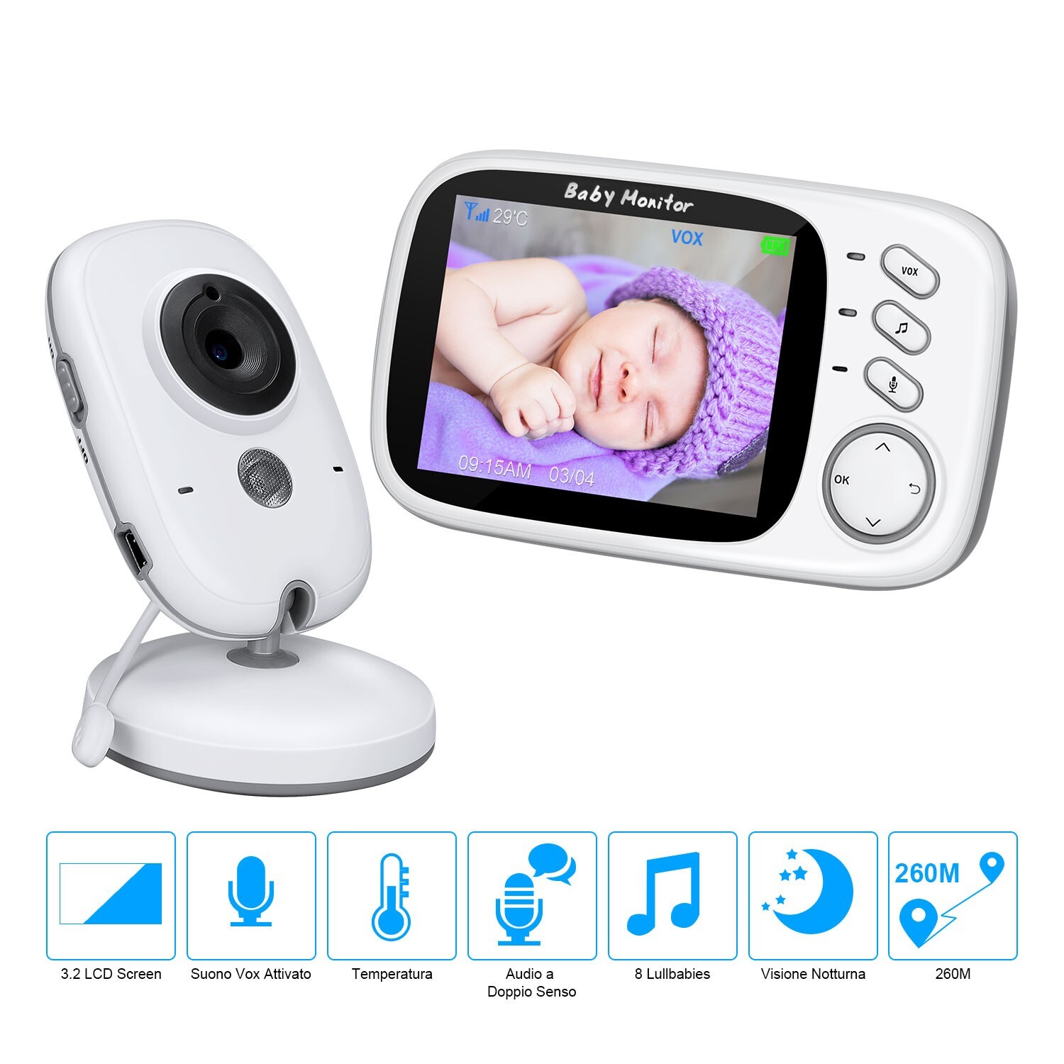 BOIFUN Video Baby Monitor Camera, Baby Phone with 3.2 '' Screen, VOX, Battery