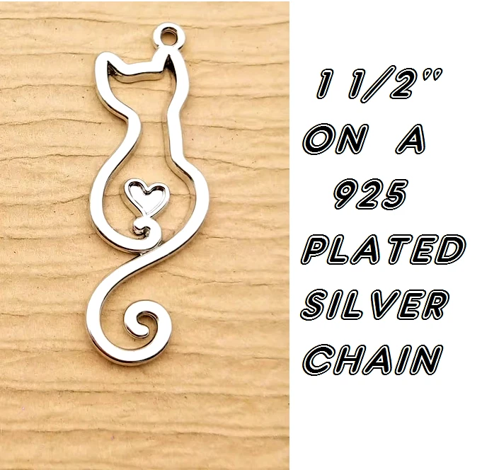 CHROME HEARTS Raro ciondolo CUORE GATTINO GATTO su collana donna argento sterling 925 placcato 22".