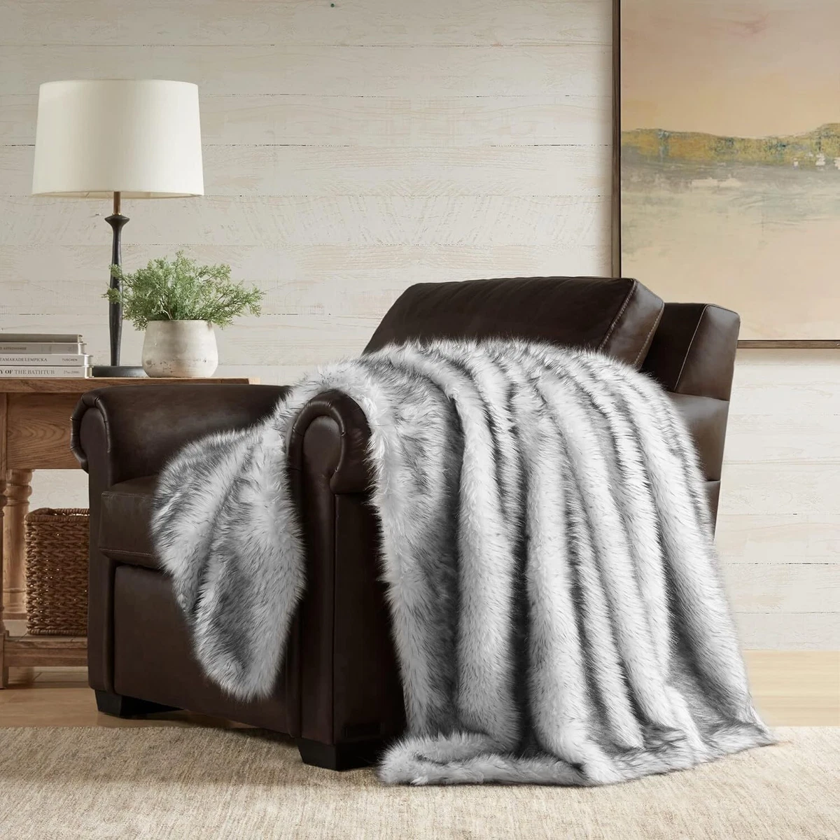 Hyde Lane Long Pile Faux Fur Throw Blanket Luxury Fluffy Wolf