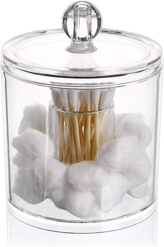 Hipewe Cotton Ball and Swab Organizer with Lid - Acrylic Apothecary Jar for Bath